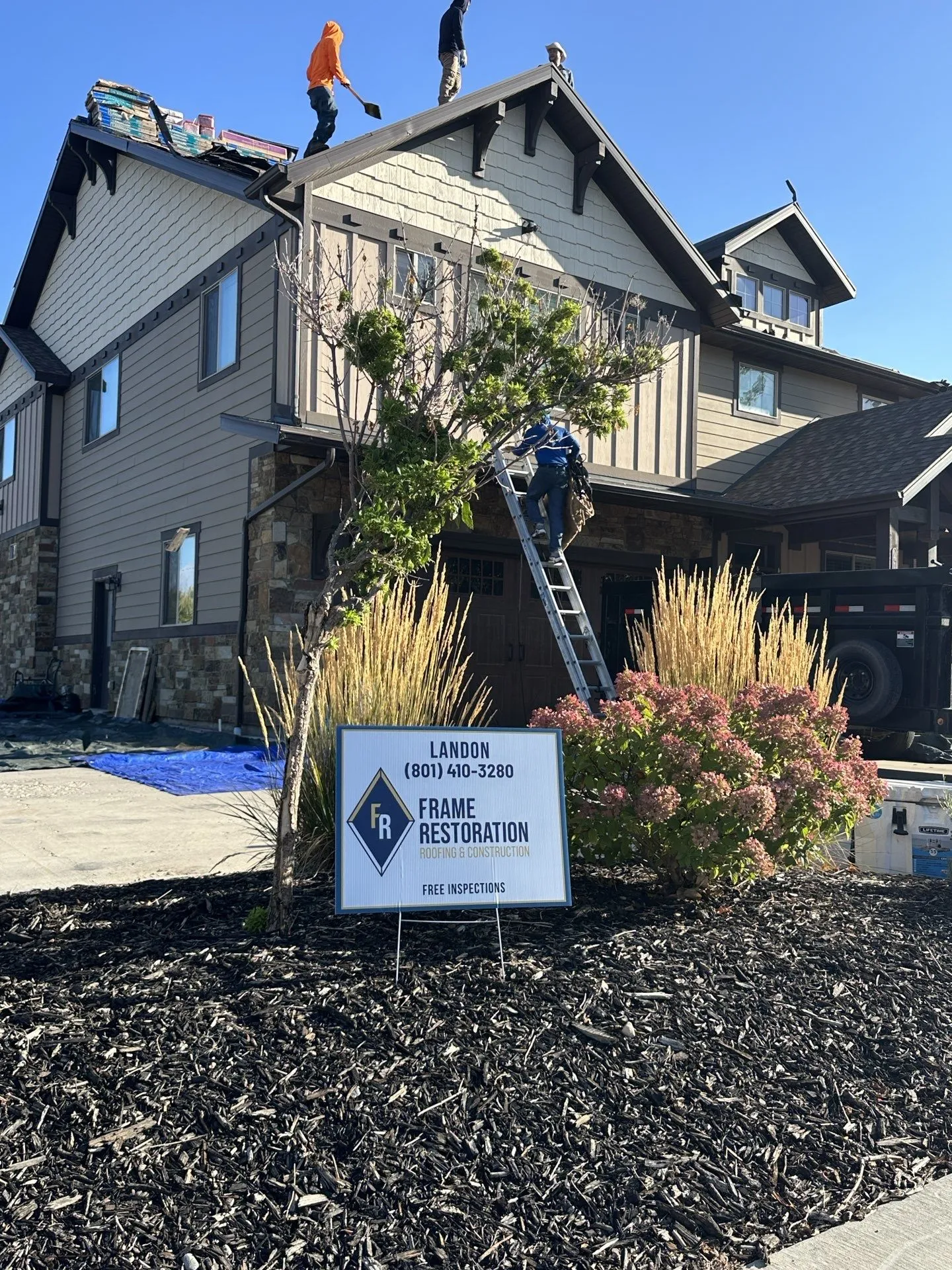 Heber City storm damage reroof with Frame Restoration yard sign — Frame Restoration Utah