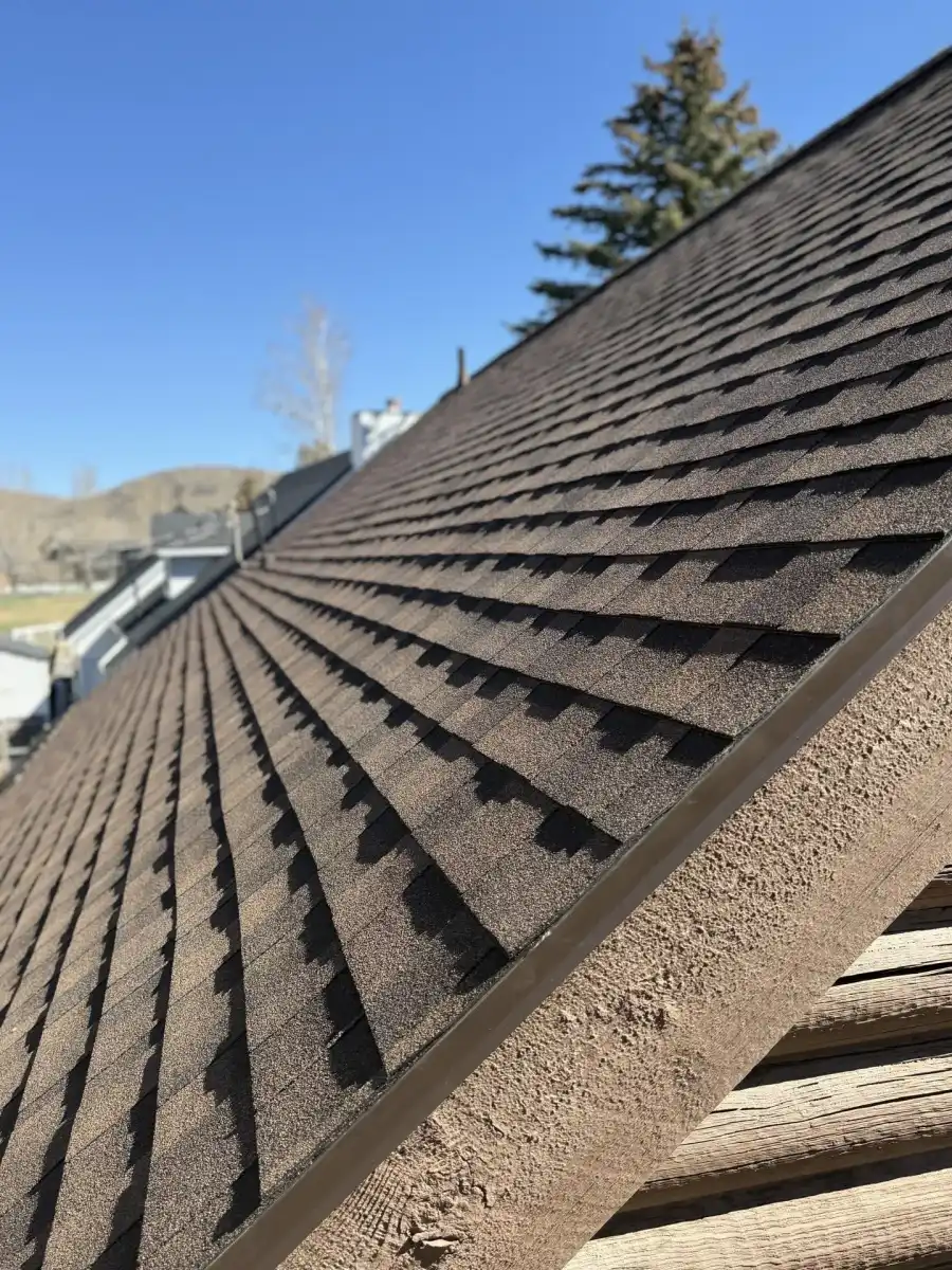 Beautiful finished shingle roof replacement by Frame Restoration Utah in Midway, Utah