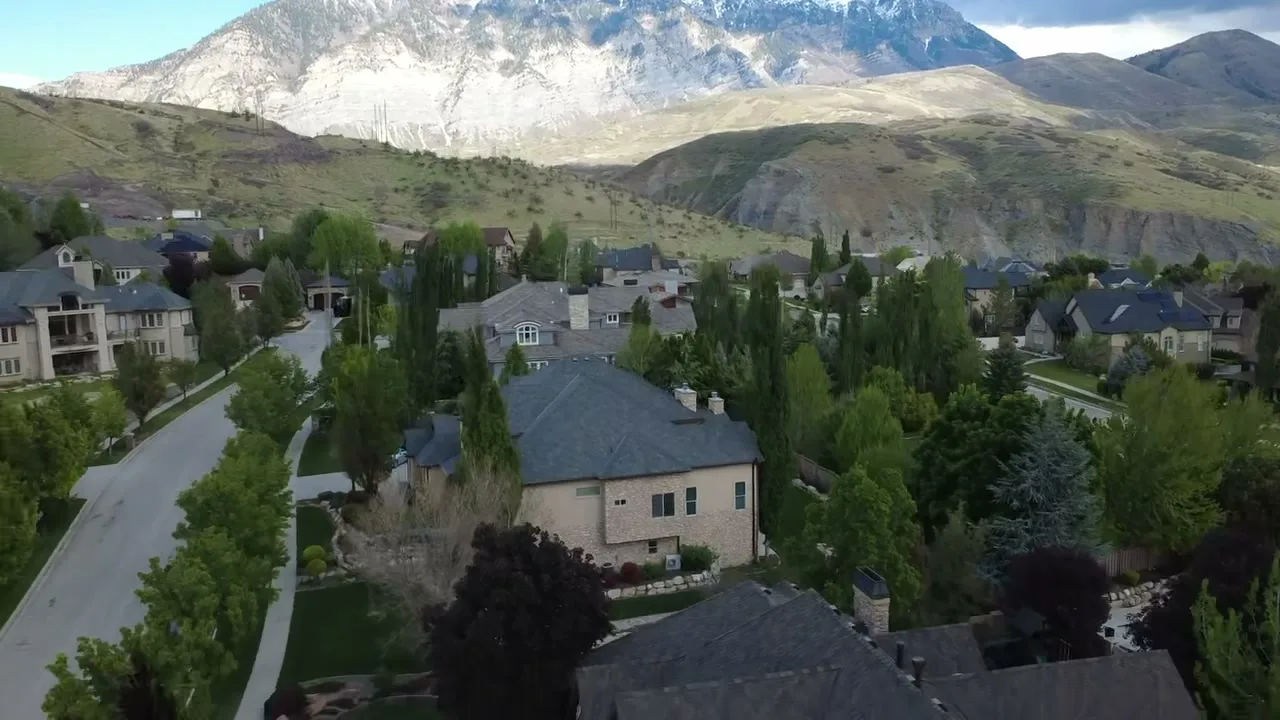 Aerial drone view of completed roof in Heber Valley, Utah — Frame Restoration Utah
